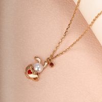 Cute XUPING Sweet Rabbit Cup Heart Shape Alloy Copper Alloy Inlay Artificial Gemstones Artificial Pearls 18K Gold Plated Women's Pendant Necklace main image 8