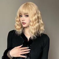 Women's Casual Japanese Style Simple Style Gold Holiday Weekend High Temperature Wire Bangs Long Curly Hair Wig Net main image 2