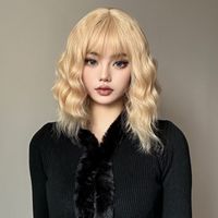 Women's Casual Japanese Style Simple Style Gold Holiday Weekend High Temperature Wire Bangs Long Curly Hair Wig Net main image 3