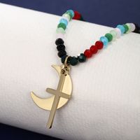 XUPING Simple Style Cross Moon 304 Stainless Steel Beaded Beaded 18K Gold Plated Unisex Necklace main image 3
