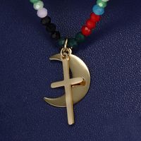 XUPING Simple Style Cross Moon 304 Stainless Steel Beaded Beaded 18K Gold Plated Unisex Necklace main image 4