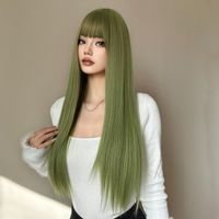 Women's Casual Formal Sweet Green Masquerade Chemical Fiber Bangs Long Straight Hair Wig Net main image 3