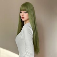 Women's Casual Formal Sweet Green Masquerade Chemical Fiber Bangs Long Straight Hair Wig Net main image 4