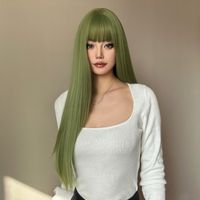 Women's Casual Formal Sweet Green Masquerade Chemical Fiber Bangs Long Straight Hair Wig Net main image 2