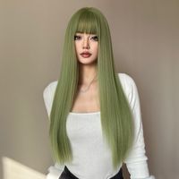 Femmes Décontractée Formel Sucré Vert Mascarade Fibre Chimique Bangs Cheveux Longs Et Droits Filet À Perruque main image 5