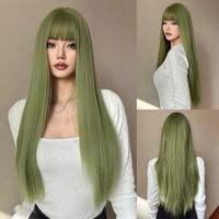 Women's Casual Formal Sweet Green Masquerade Chemical Fiber Bangs Long Straight Hair Wig Net sku image 1
