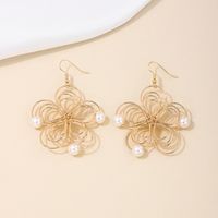 1 Pair IG Style Simple Style Flower Pearl Plating Alloy Drop Earrings main image 3
