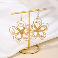 1 Pair IG Style Simple Style Flower Pearl Plating Alloy Drop Earrings main image 4