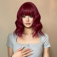 Women's Casual Formal Sweet Red Weekend Street Chemical Fiber Bangs Curls Short Curly Hair Wig Net main image 2