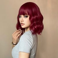 Women's Casual Formal Sweet Red Weekend Street Chemical Fiber Bangs Curls Short Curly Hair Wig Net main image 4