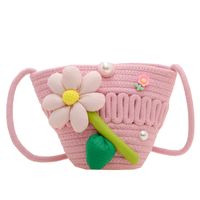 Girl'S Cotton And Linen Flower Cute Bucket Open Crossbody Bag main image 4