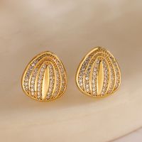 1 Pair Simple Style Geometric Inlay Copper Zircon 18K Gold Plated Ear Studs main image 4