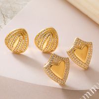 1 Pair Simple Style Geometric Inlay Copper Zircon 18K Gold Plated Ear Studs main image 1