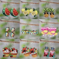 1 Pair Retro Fruit Heart Shape Wood Drop Earrings main image 11