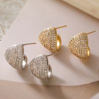 1 Pair Retro Simple Style Geometric Inlay Copper Zircon 18K Gold Plated Ear Studs main image 1