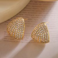 1 Pair Retro Simple Style Geometric Inlay Copper Zircon 18K Gold Plated Ear Studs main image 3