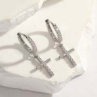 1 Pair Simple Style Cross Plating Inlay Copper Zircon White Gold Plated Gold Plated Drop Earrings main image 3