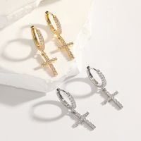 1 Pair Simple Style Cross Plating Inlay Copper Zircon White Gold Plated Gold Plated Drop Earrings main image 4