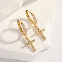 1 Pair Simple Style Cross Plating Inlay Copper Zircon White Gold Plated Gold Plated Drop Earrings main image 5