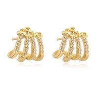 1 Pair Simple Style Letter Inlay Copper Zircon 18K Gold Plated Ear Studs main image 5