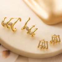 1 Pair Simple Style Letter Inlay Copper Zircon 18K Gold Plated Ear Studs main image 6