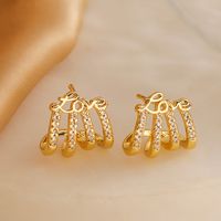 1 Pair Simple Style Letter Inlay Copper Zircon 18K Gold Plated Ear Studs main image 3