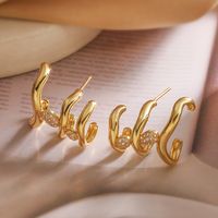 1 Pair Simple Style Letter Inlay Copper Zircon 18K Gold Plated Ear Studs main image 4