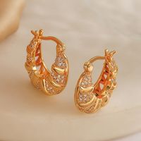 1 Pair Simple Style Geometric Inlay Copper Zircon 18K Gold Plated Hoop Earrings main image 4