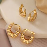 1 Pair Simple Style Geometric Inlay Copper Zircon 18K Gold Plated Hoop Earrings main image 5