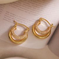 1 Pair Simple Style Geometric Inlay Copper Zircon 18K Gold Plated Hoop Earrings main image 1