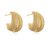 1 Pair Simple Style Geometric Inlay Copper Zircon 18K Gold Plated Ear Studs main image 8