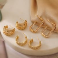 1 Pair Simple Style Geometric Inlay Copper Zircon 18K Gold Plated Ear Studs main image 1