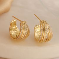 1 Pair Simple Style Geometric Inlay Copper Zircon 18K Gold Plated Ear Studs main image 6