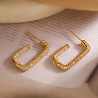 1 Pair Simple Style Geometric Inlay Copper Zircon 18K Gold Plated Ear Studs main image 7