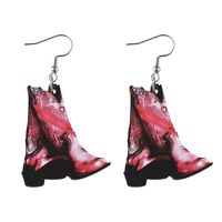 1 Pair Retro Cowboy Style Boots Wood Drop Earrings main image 5