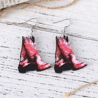 1 Pair Retro Cowboy Style Boots Wood Drop Earrings main image 3