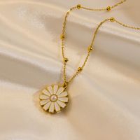 304 Stainless Steel 14K Gold Plated Cute Sweet Enamel Inlay Daisy Shell Pearls Earrings Necklace main image 4