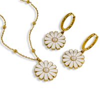 304 Stainless Steel 14K Gold Plated Cute Sweet Enamel Inlay Daisy Shell Pearls Earrings Necklace main image 5