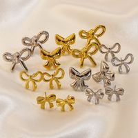 304 Stainless Steel 18K Gold Plated Casual Sweet Plating Bow Knot Earrings Necklace main image 2