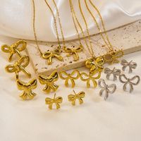 304 Stainless Steel 18K Gold Plated Casual Sweet Plating Bow Knot Earrings Necklace main image 1