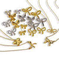 304 Stainless Steel 18K Gold Plated Casual Sweet Plating Bow Knot Earrings Necklace main image 4