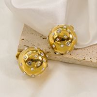 1 Pair Simple Style Round Inlay 304 Stainless Steel Pearl Zircon 14K Gold Plated Ear Studs main image 4