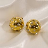 1 Pair Simple Style Round Inlay 304 Stainless Steel Pearl Zircon 14K Gold Plated Ear Studs main image 6