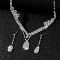 Copper Luxurious Shiny Water Droplets Inlay Rhinestones Jewelry Set sku image 1