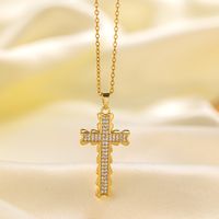 304 Stainless Steel 18K Gold Plated Vintage Style Vacation Polishing Inlay Cross Artificial Rhinestones Pendant Necklace main image 7