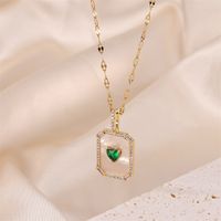 Stainless Steel Titanium Steel Elegant Simple Style Heart Shape Rectangle Plating Inlay Natural Stone Shell Zircon Pendant Necklace main image 1
