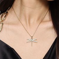 Stainless Steel Titanium Steel Elegant Simple Style Dragonfly Plating Inlay Zircon Pendant Necklace main image 1