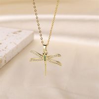 Stainless Steel Titanium Steel Elegant Simple Style Dragonfly Plating Inlay Zircon Pendant Necklace main image 3