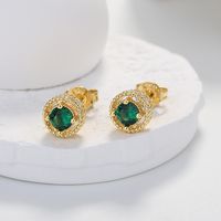 1 Pair Simple Style Round Inlay Copper Zircon Ear Studs main image 5