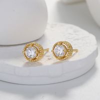 1 Pair Simple Style Round Inlay Copper Zircon Ear Studs main image 4